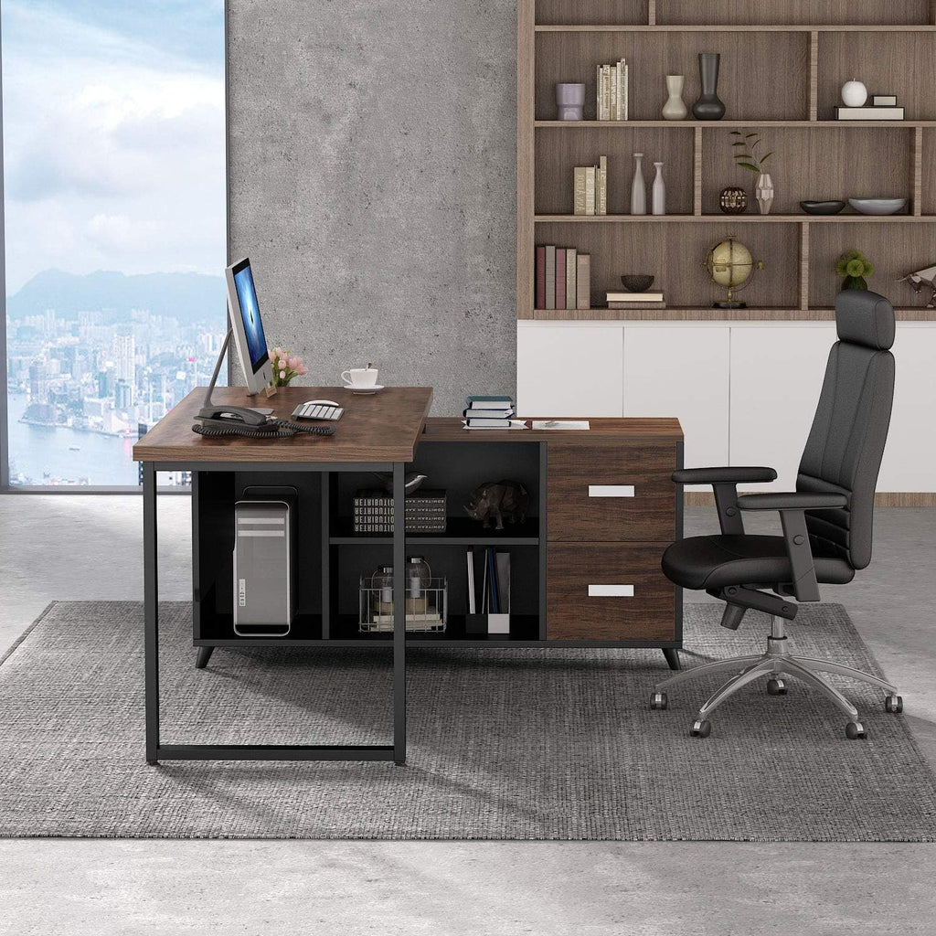 55 Inch L-Shaped Computer Desk with Drawers and File Cabinet H56218