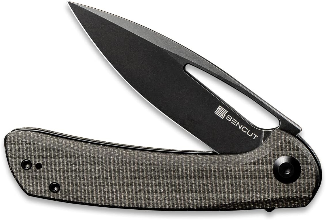 Folding Pocket Knife with Clip, 3.47 inch 9Cr18MoV Blade, Micarta Handle, Gray W61863
