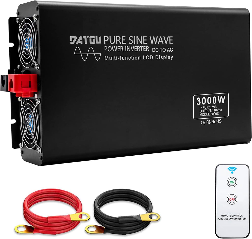 2000W Pure Sine Wave Power Inverter DC 12V to 110V AC with 2 AC Outlets X9525