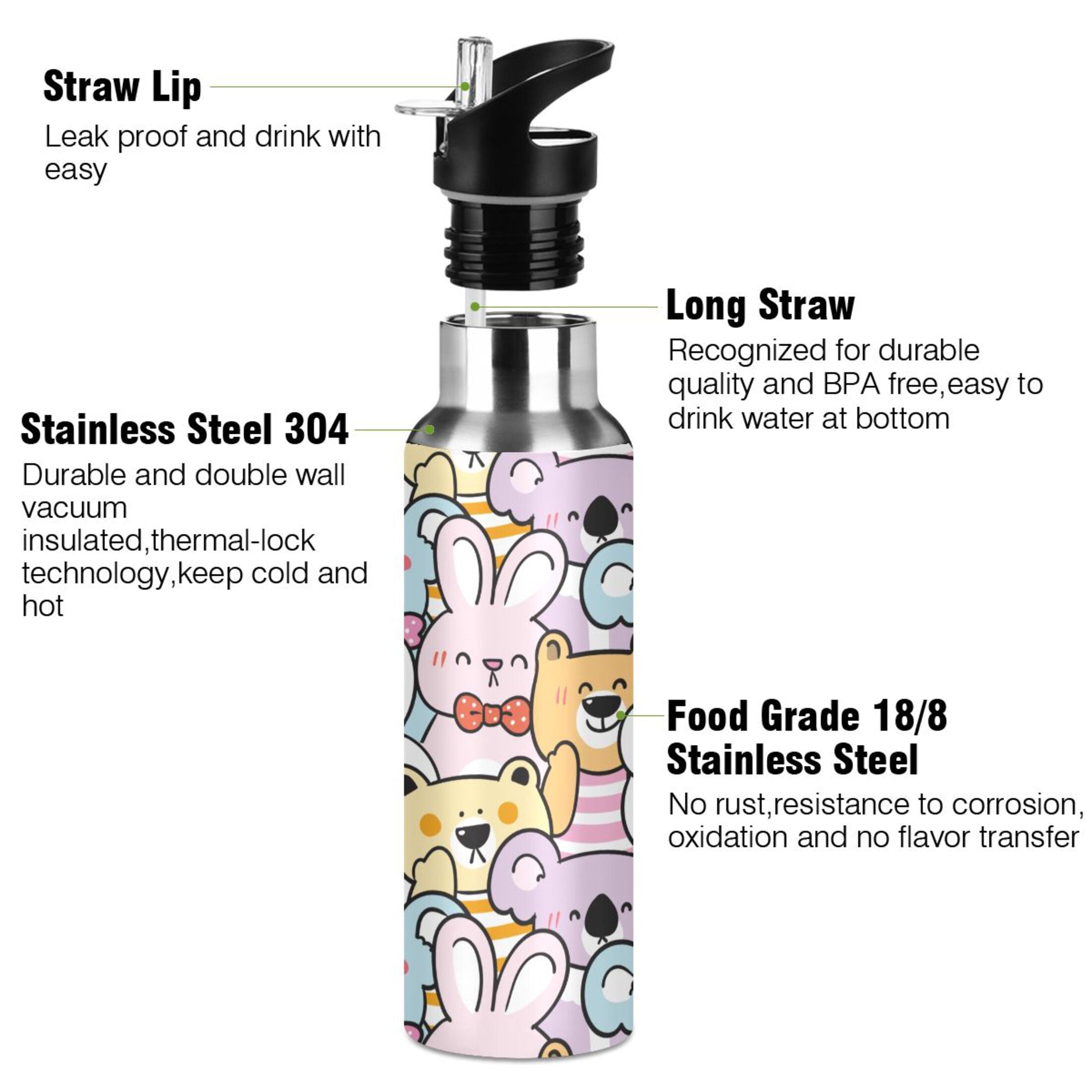 Stainless Steel Insulated Water Bottle with Straw Lid U75876