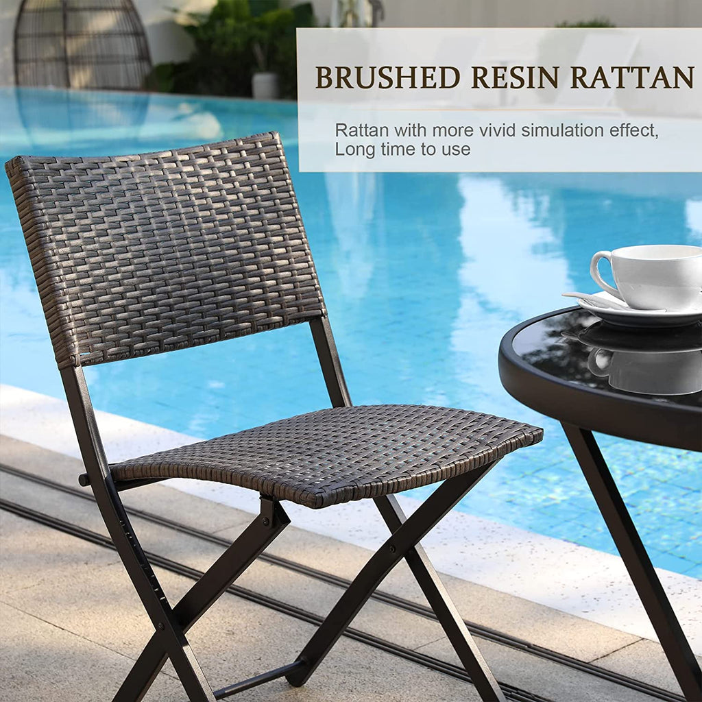 3 Pieces Wicker Patio Bistro Set with Folding Round Table and Chairs S97586