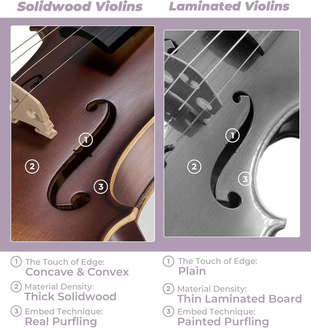 Solid Wood Violin 4/4 Full Size Set with Lightweight Hard Case D76857