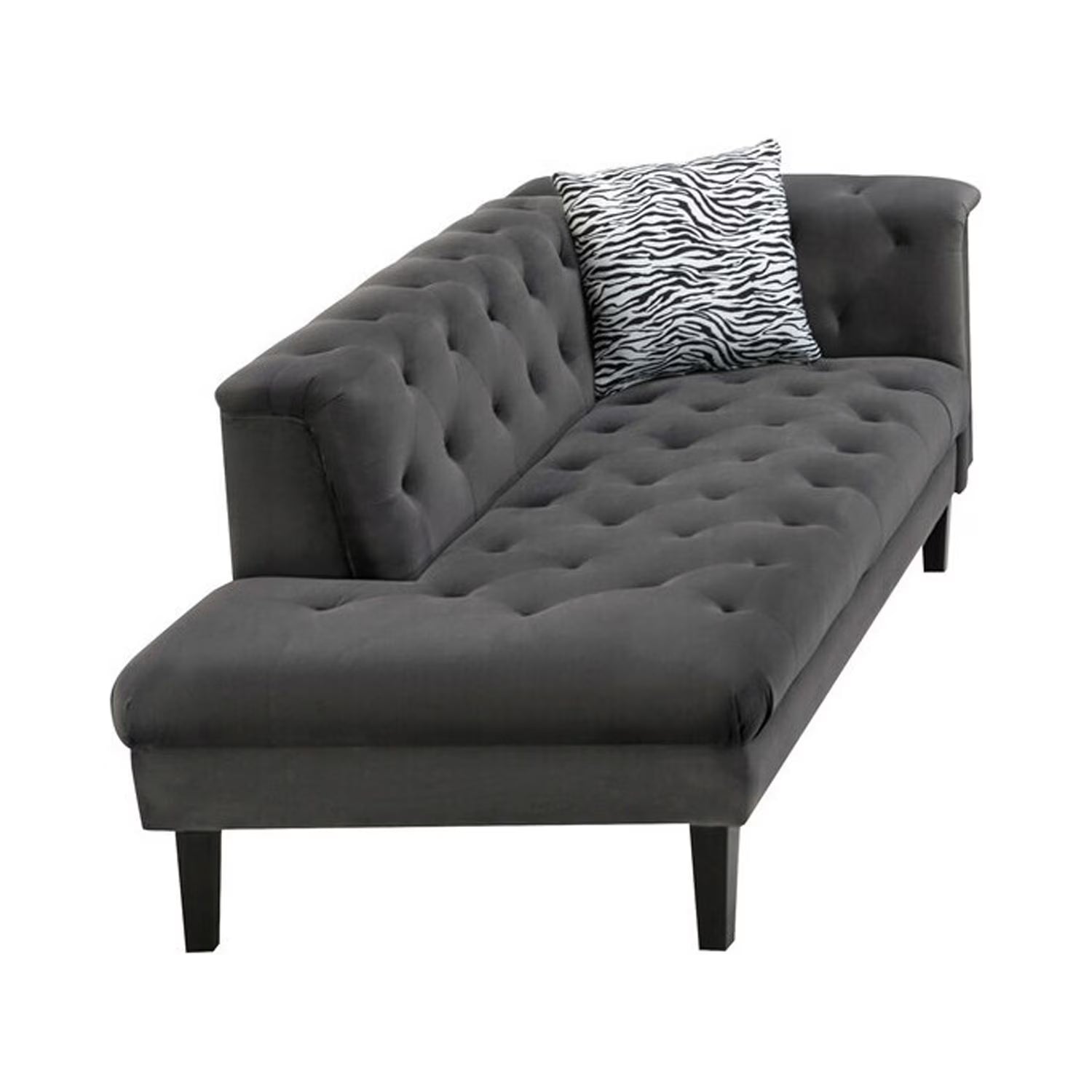 Dark Gray Velvet Tufted Chaise With 1 Accent Pillow P9921