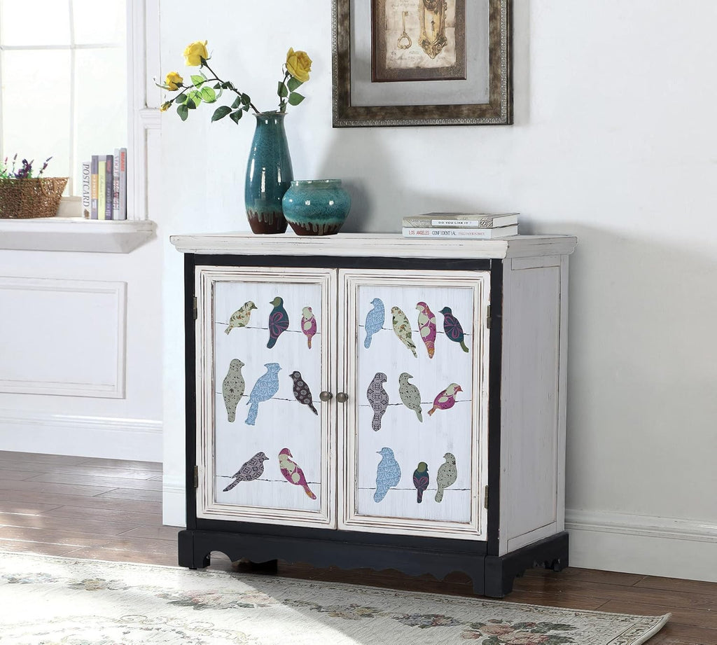 White Distressed Accent Storage Cabinet with 2 Doors G9280