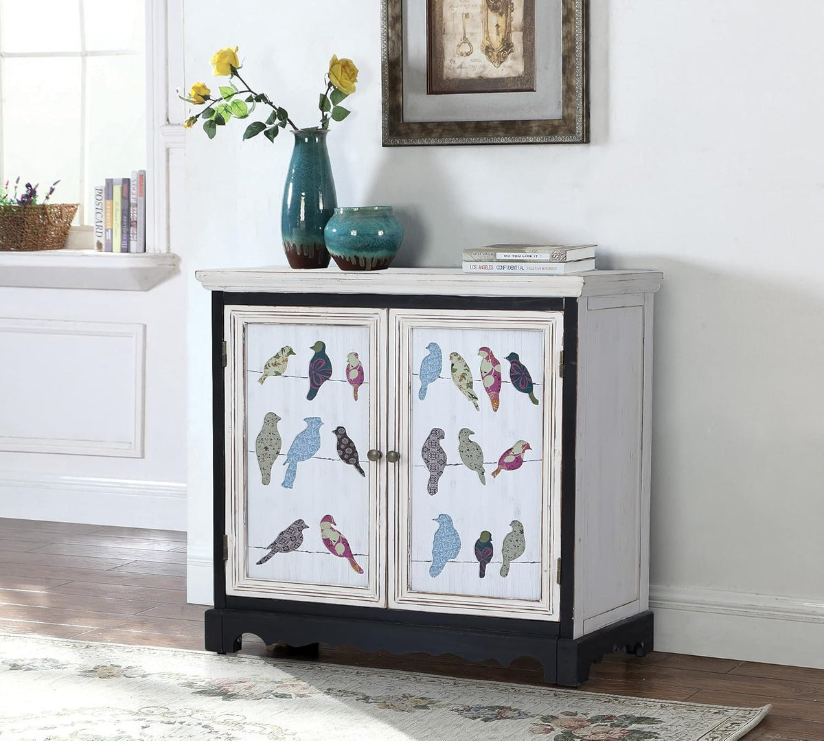 White Distressed Accent Storage Cabinet with 2 Doors G9280