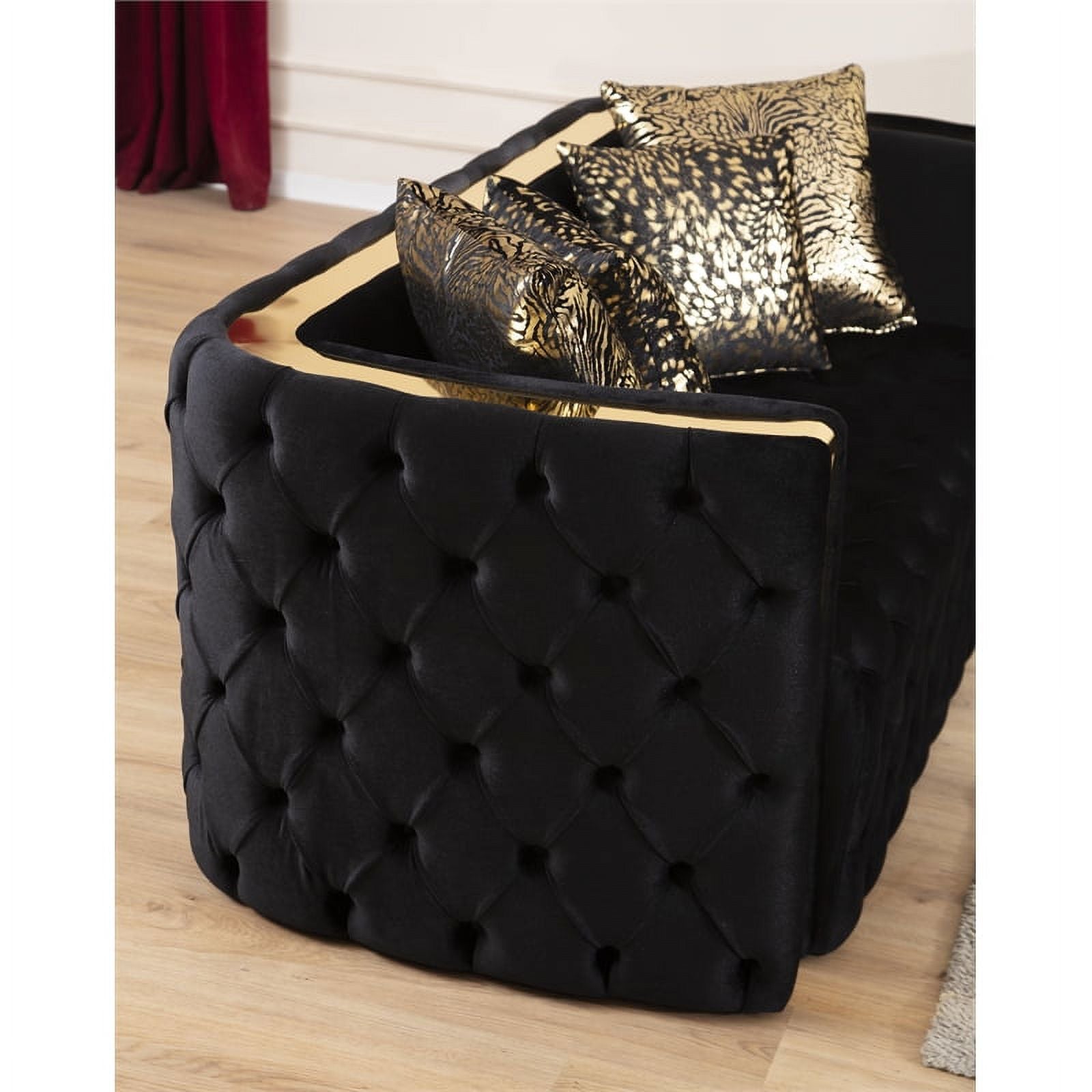 2 Pc Velvet Button Tufted Sofa Set in Black D7115