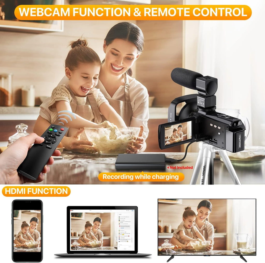 4K Camcorder UHD WiFi IR Night Version 48MP 30FPS 16X Digital Zoom 3 Touch Screen Camera L35431