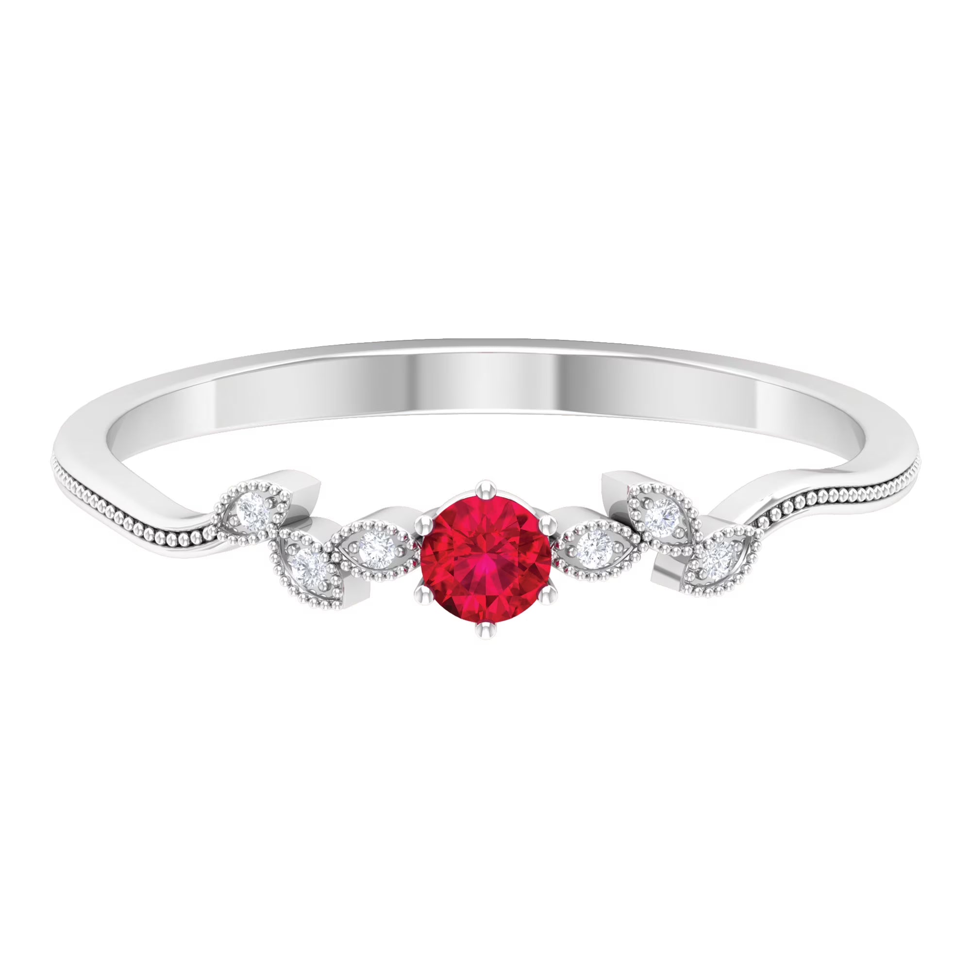 Ruby Promise Ring with Diamond, 925 Sterling Silver Y720227