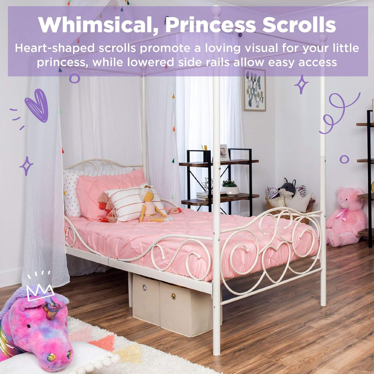 White 4-Post Metal Twin Bed Frame D2670