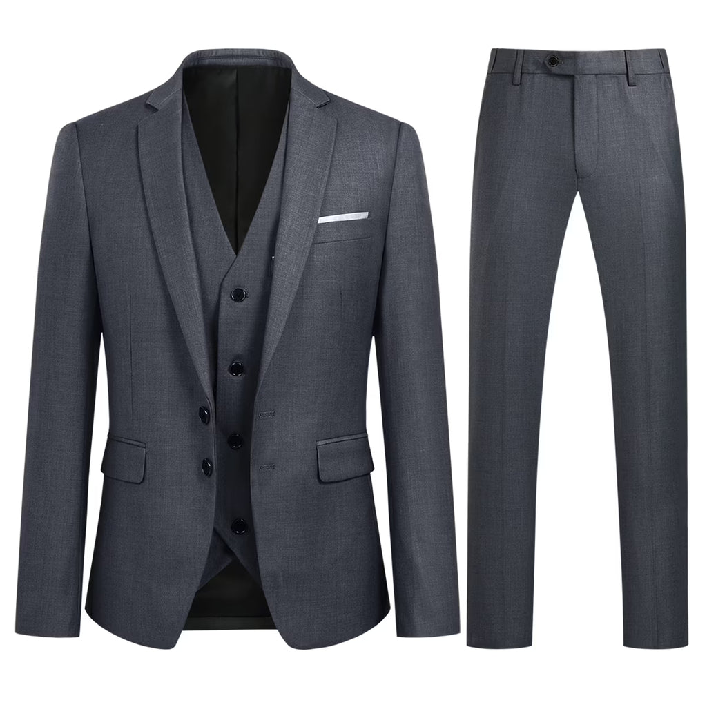 Mens Slim Fit 3 Piece Suit Blazer Waistcoat Trousers Y3087