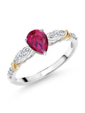 925 Silver 10K Yellow Gold Pear Shape Red Created Ruby White Moissanite White Lab Grown Diamond Engagement Ring V8498