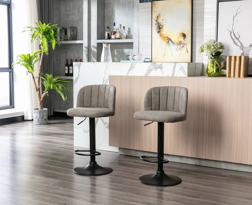Grey Faux Leather Swivel Bar Stools Set of 2 O8679