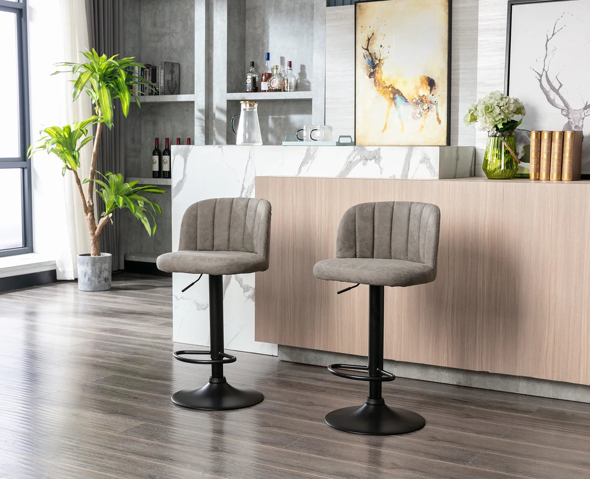 Grey Faux Leather Swivel Bar Stools Set of 2 O8679