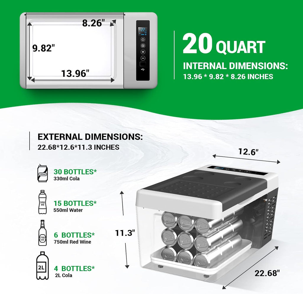 Portable Refrigerator 20 Quart 12 Volt Freezer 18L Car Fridge With Compressor I62559