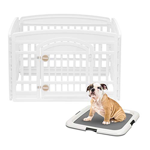 Black 4-Panel 24" Dog Playpen with Door N75803