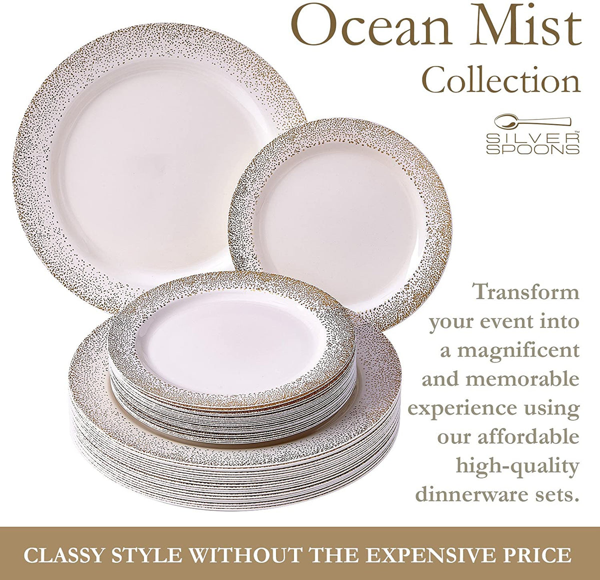 40 PC Disposable Dinnerware Set, 120 Servings, Ivory/Gold O1686