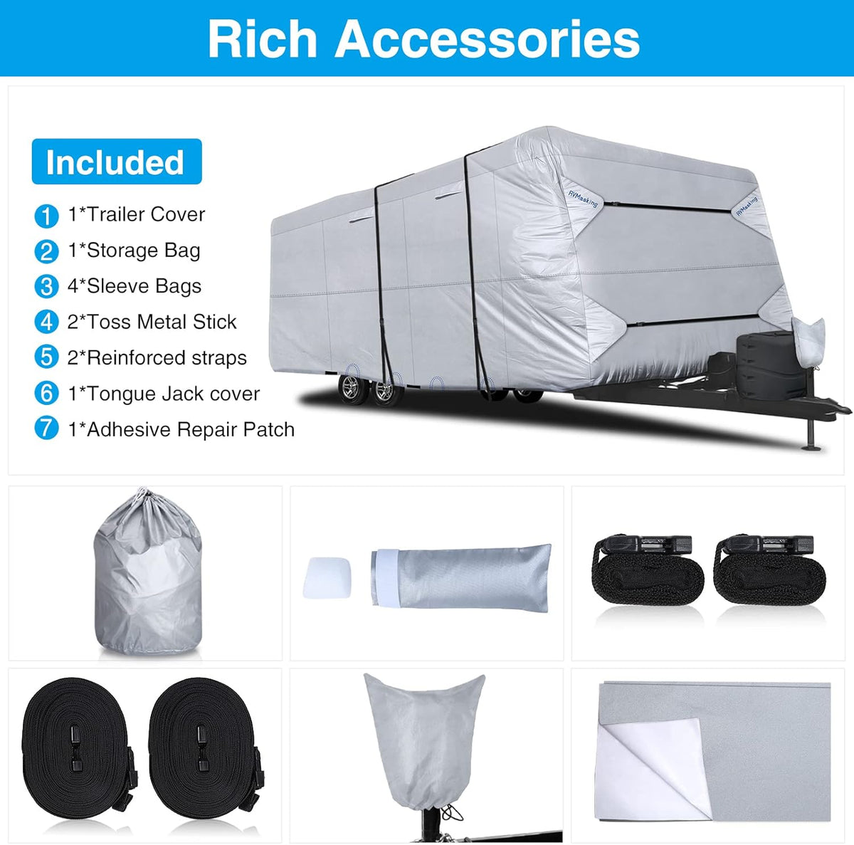 Rip-Stop RV Cover Waterproof Camper Cover with Gutter Covers E43955