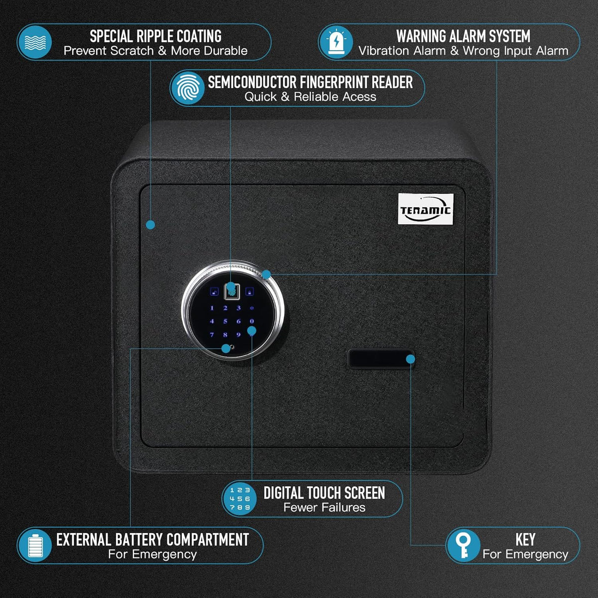 Black Biometric Fingerprint Safe Box with Touch Screen Keypad G213
