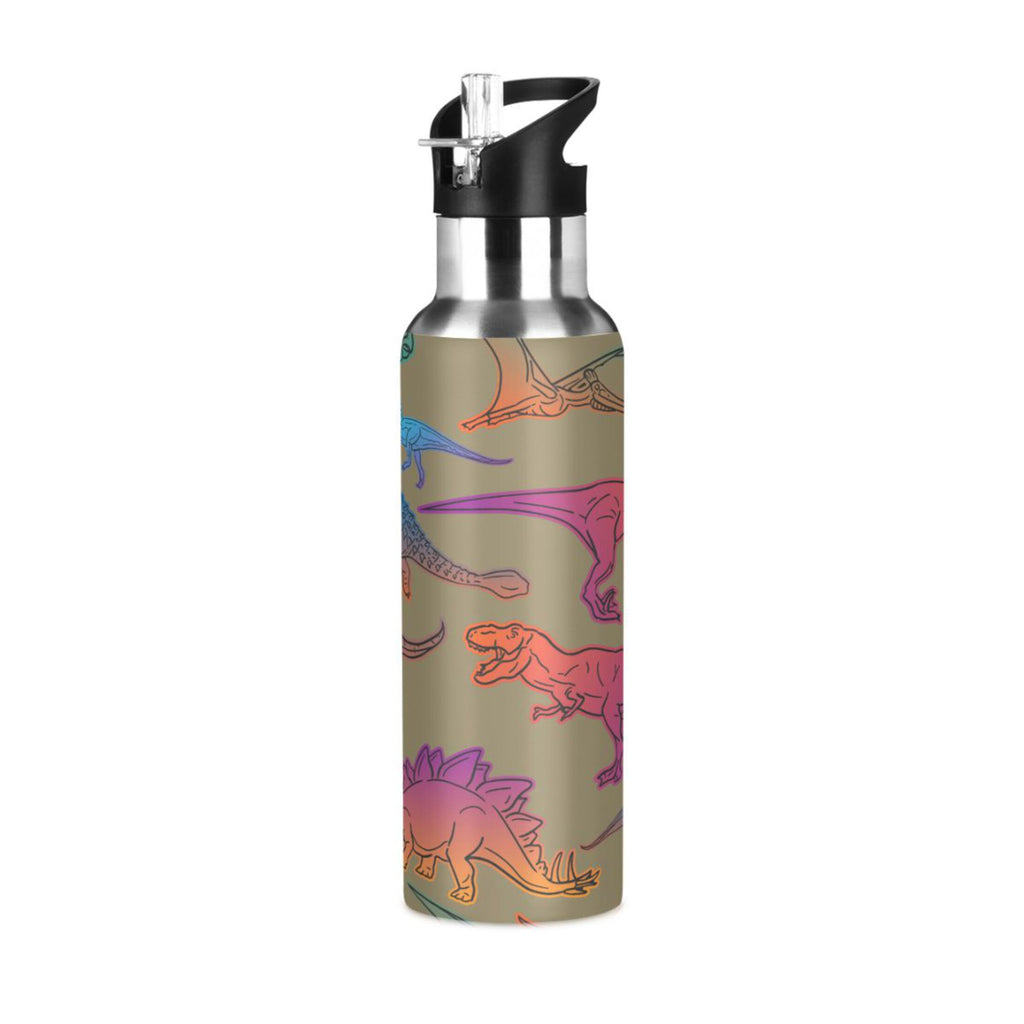Colorful Dinosaur Stainless Steel Insulated Water Bottle with Straw Lid T835