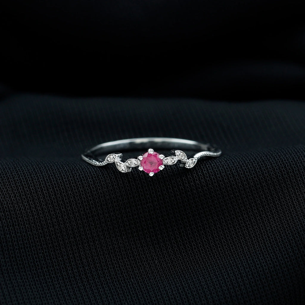 Ruby Promise Ring with Diamond, 925 Sterling Silver Y720227