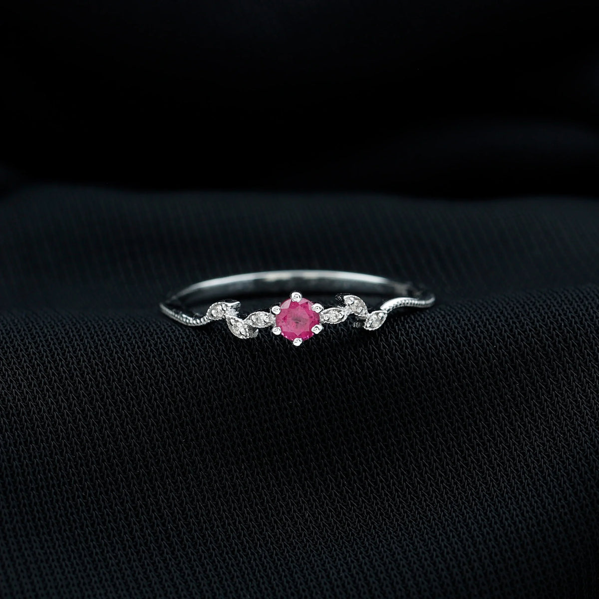 Ruby Promise Ring with Diamond, 925 Sterling Silver Y720227