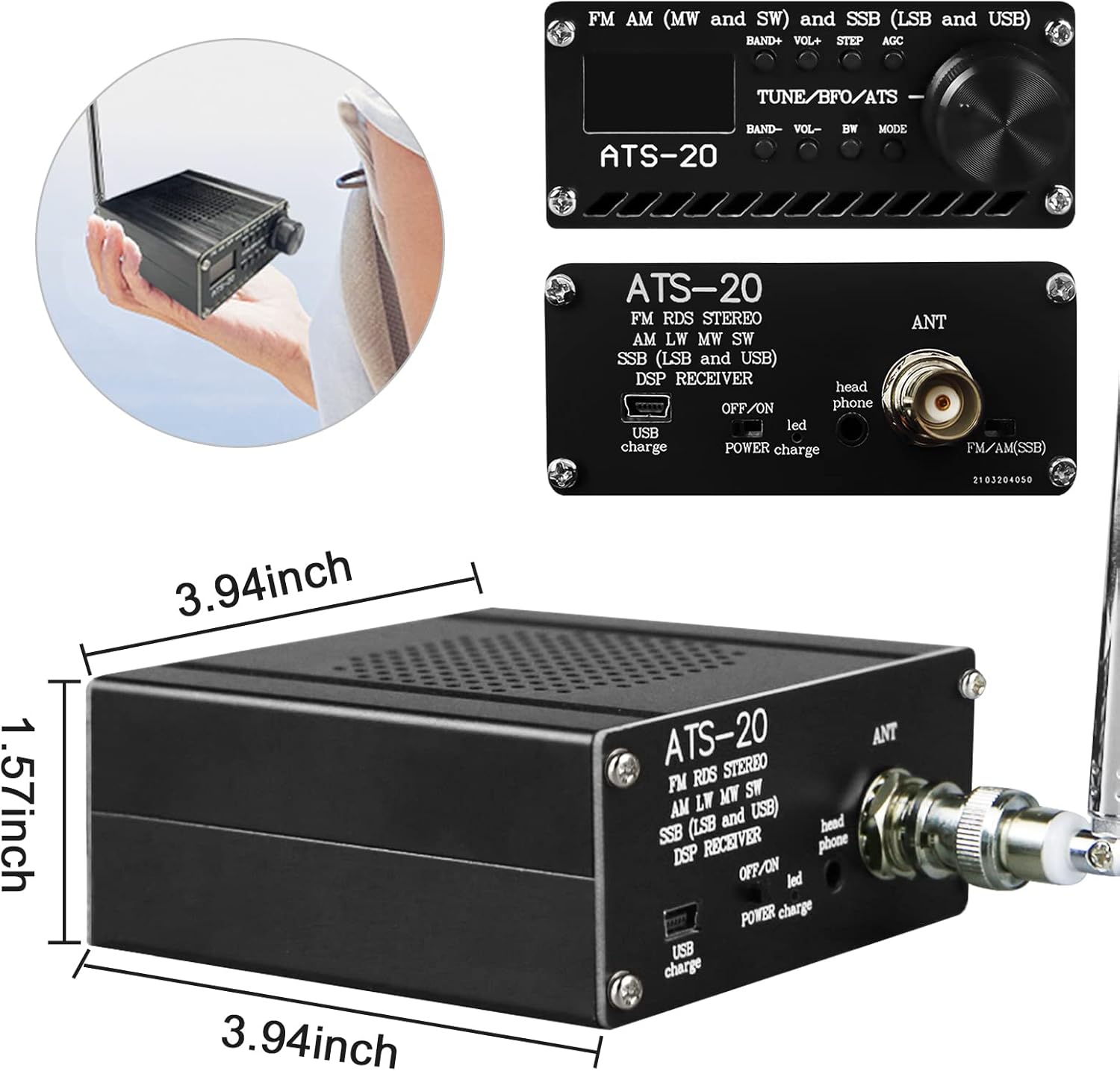 Full Band Portable Radio Receiver with Speaker and Aluminum Alloy Case, Pack of 2 O8680