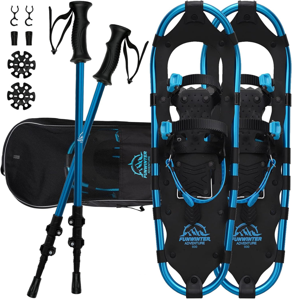 21/25/30 Aluminum Alloy Snowshoes with Carrying Tote Bag and Trekking Poles S13161