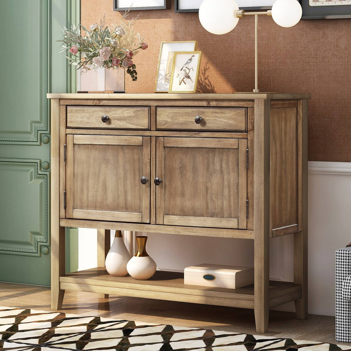 Brown Console Table with 2 Drawers and 2 Cabinets P180
