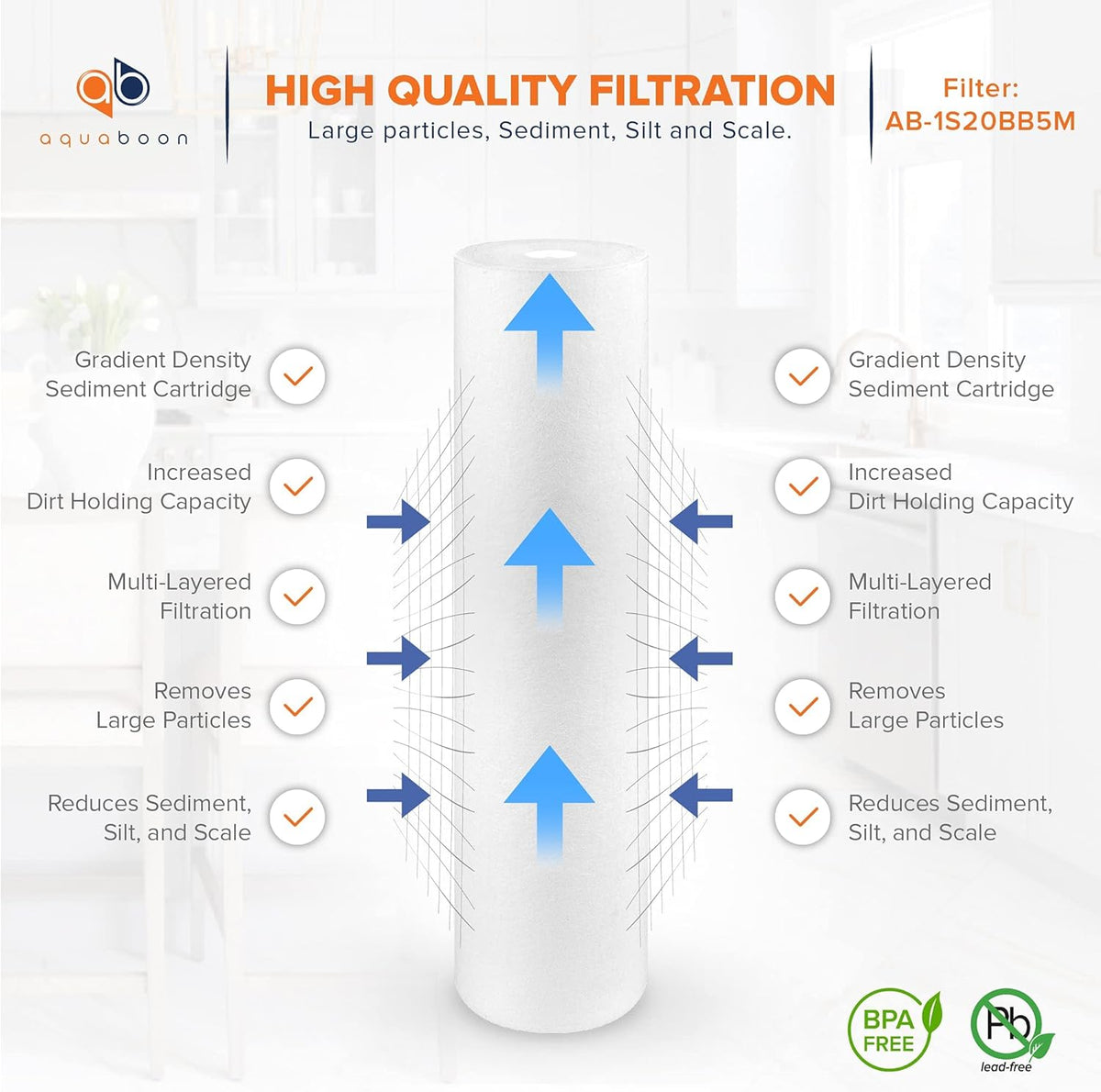 5 Micron 20 Sediment Water Filter Replacement Cartridge, 10 Pack K78043