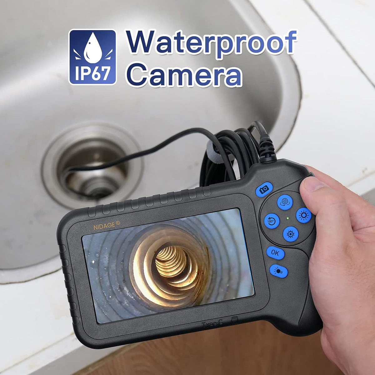 1080P Dual Lens Inspection Camera with 16.5FT Cable E91294