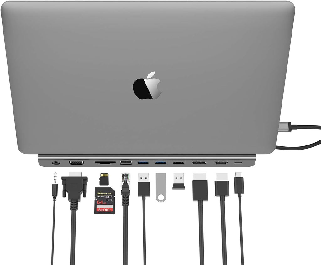 USB C Docking Station with 100W PD, 4K HDMI, DisplayPort, VGA, Ethernet, Card Reader, USB 3.0, USB 2.0, Aux Adapter U169