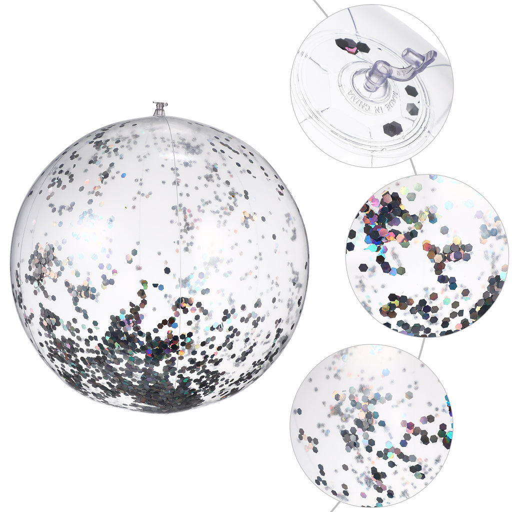 2 Pcs Glitter Confetti Inflatable Beach Balls with Air Pump W614987