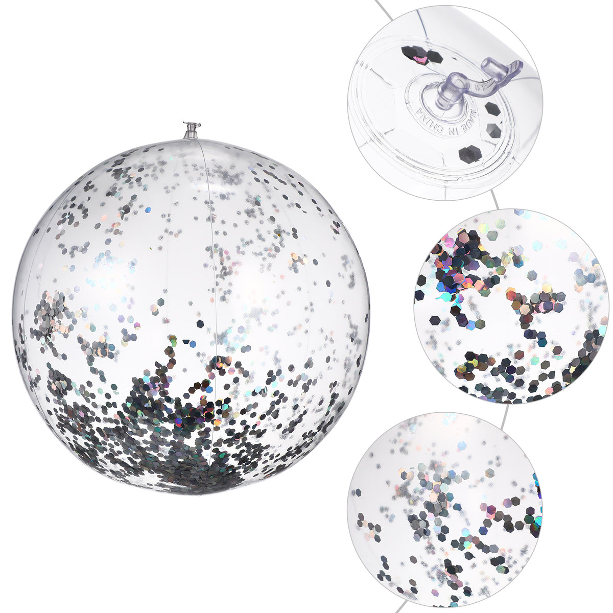 2 Pcs Glitter Confetti Inflatable Beach Balls with Air Pump W614987