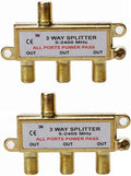 3-Way Coaxial Cable Splitter, 2.4 Ghz 5-2400 MHz, Gold Plated Connectors, 2-Pack V91377