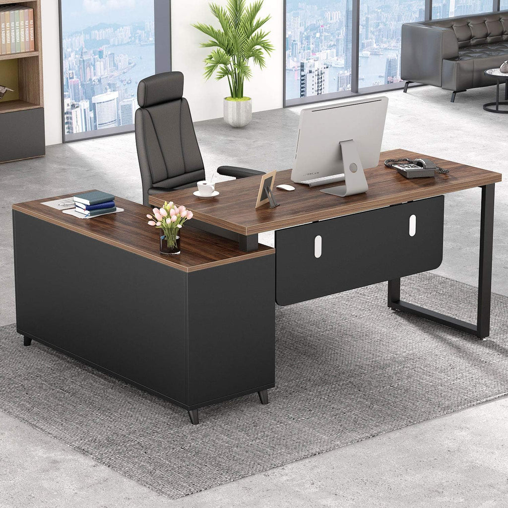 55 Inch L-Shaped Computer Desk with Drawers and File Cabinet H56218