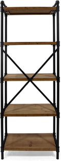 Industrial Iron 5 Shelf Firwood Bookcase, Gray and Pewter Finish H4816