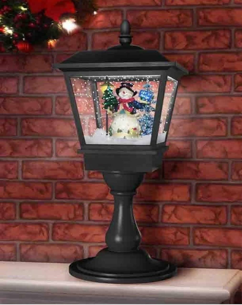25.25x22 Lighted Musical Snowman Snowing Black Table Top Christmas Street Lamp M95215