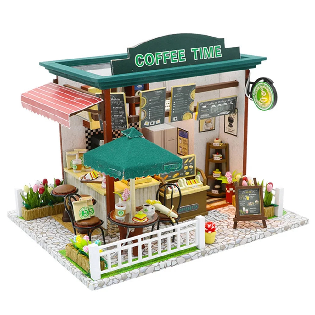 Miniature LED Coffee Store Doll House Model Toy G383296