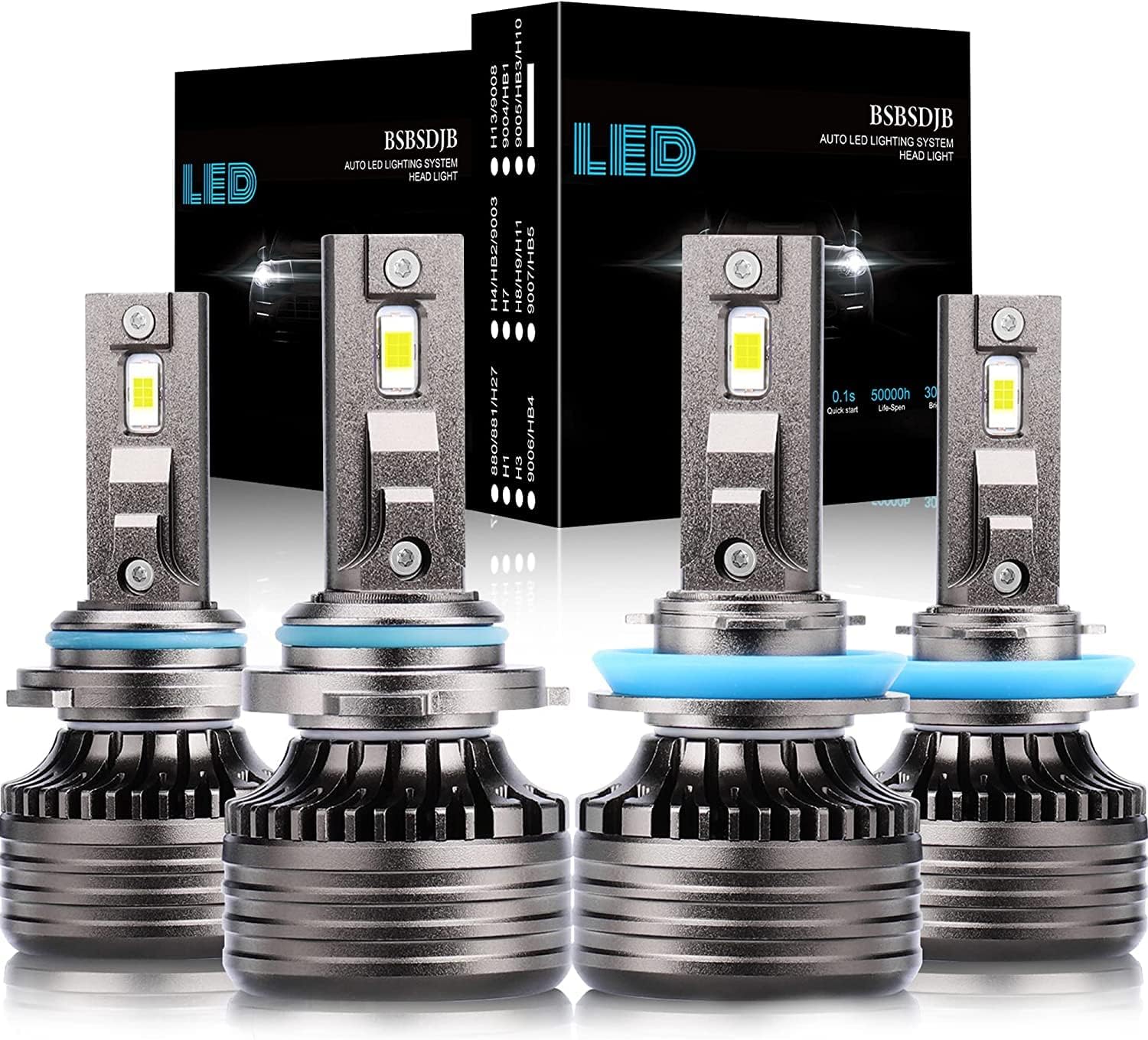 9005 High Beam + H11 Low Beam LED Headlight Bulbs, 6000K Cool White, Pack of 4 E248
