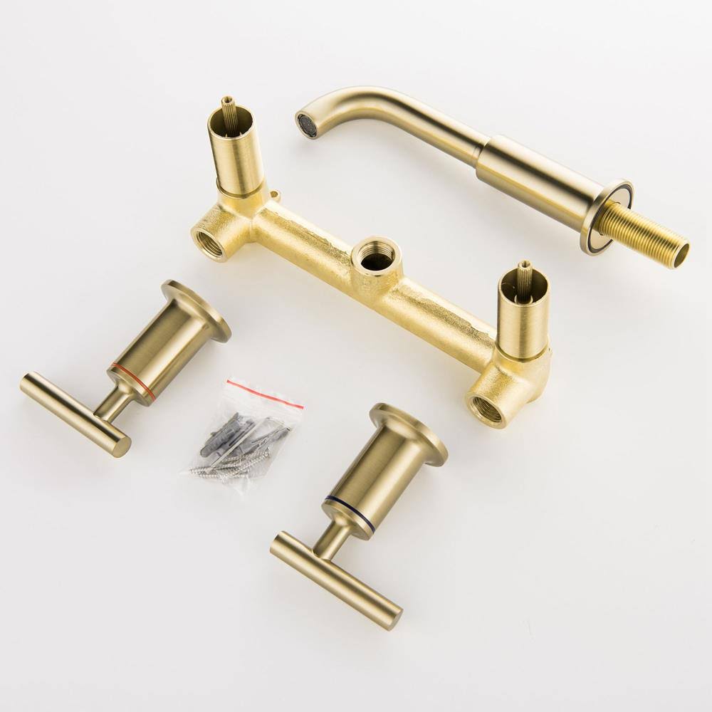 Brushed Gold 2-Handle Wall-Mount Bathroom Sink Faucet U71423
