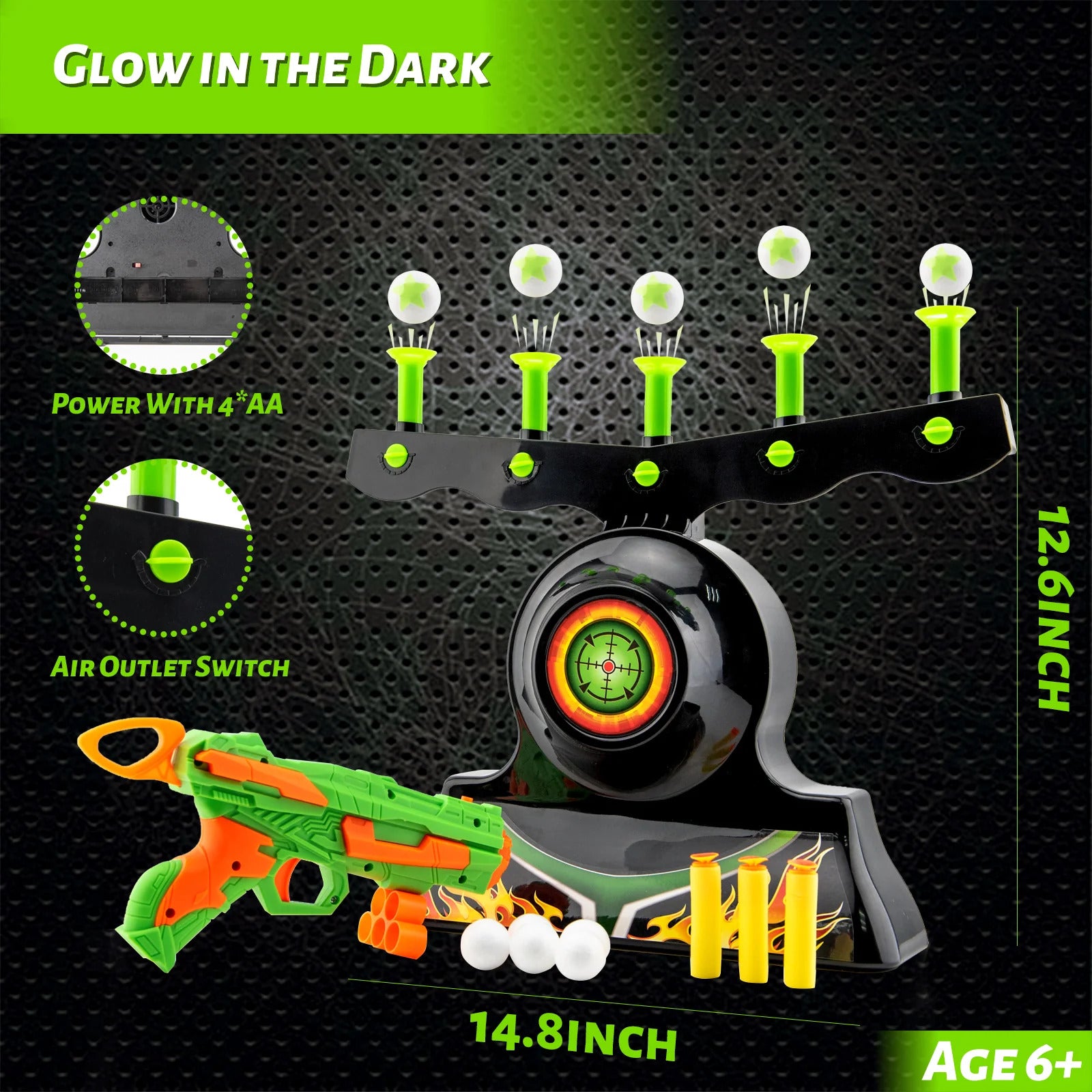 Glow in The Dark Floating Ball Target Practice Toys for Kids with 10 Soft Foam Balls 3 Darts H244139