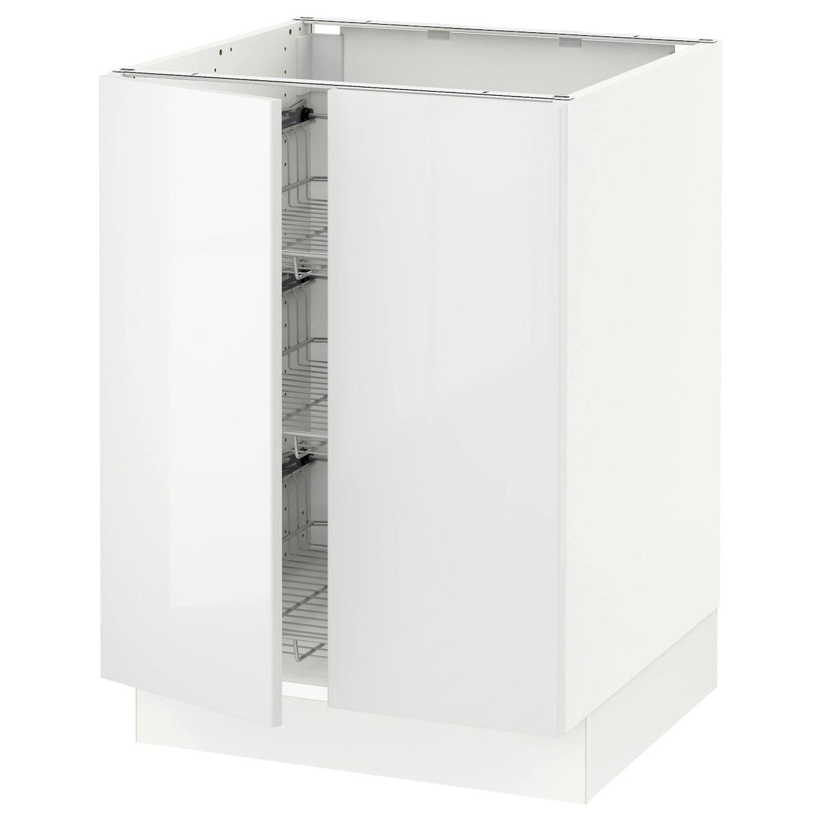 White Base Cabinet with Wire Basket and 2 Doors U217