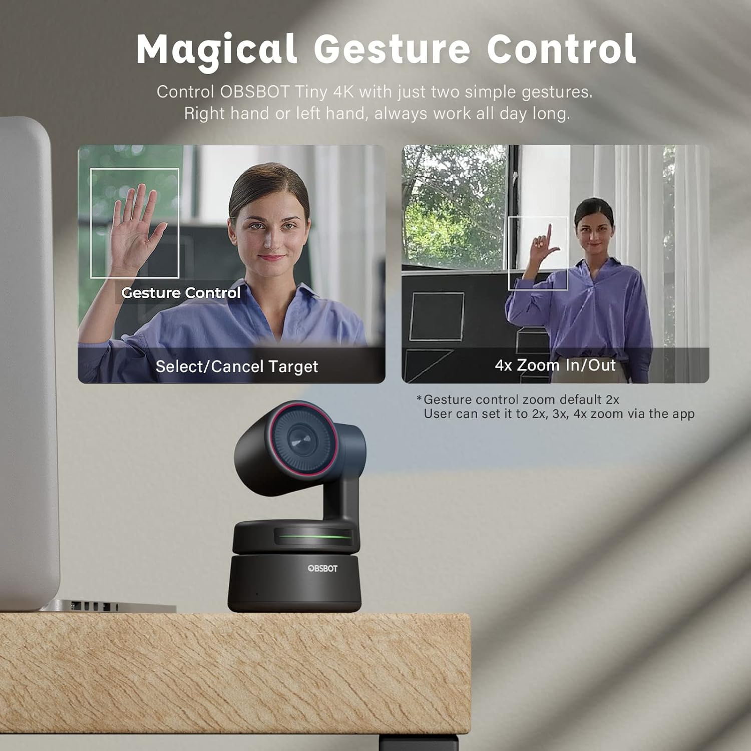 4K PTZ Webcam with AI-Tracking Auto-Framing Gesture Control HDR 4X Zoom Dual Omni-Directional Mic E7429