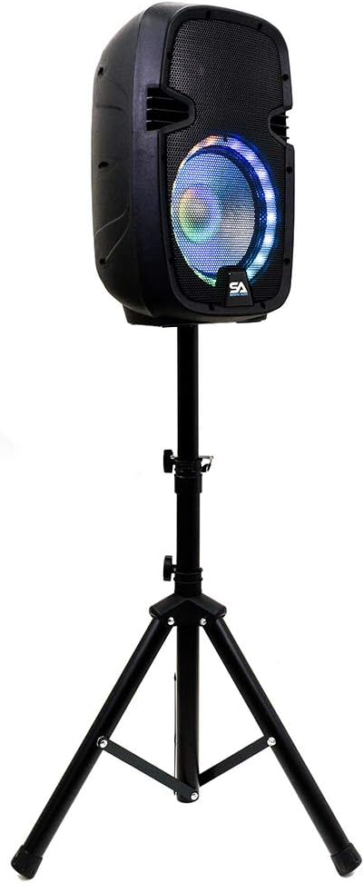 Active 10 Inch DJ Karaoke Party Speaker with Stand, Bluetooth, LED Lights, Microphone, Cable and Remote T46543