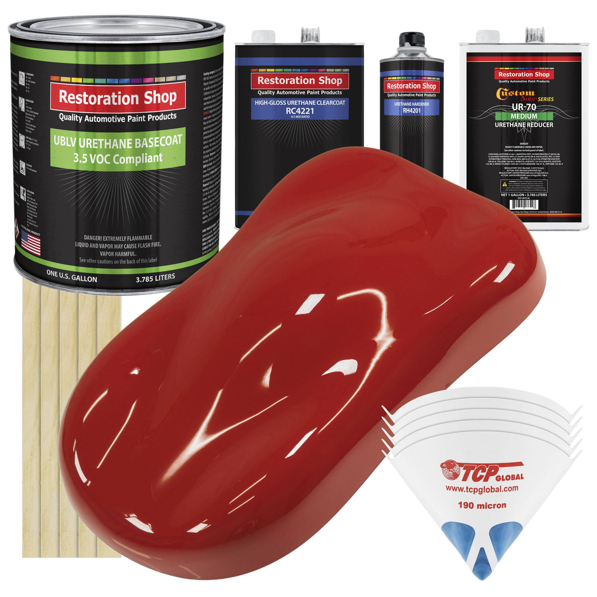 Bright Red Low VOC Urethane Basecoat/Clearcoat Car Auto Paint Complete Medium Gallon Kit Q1124