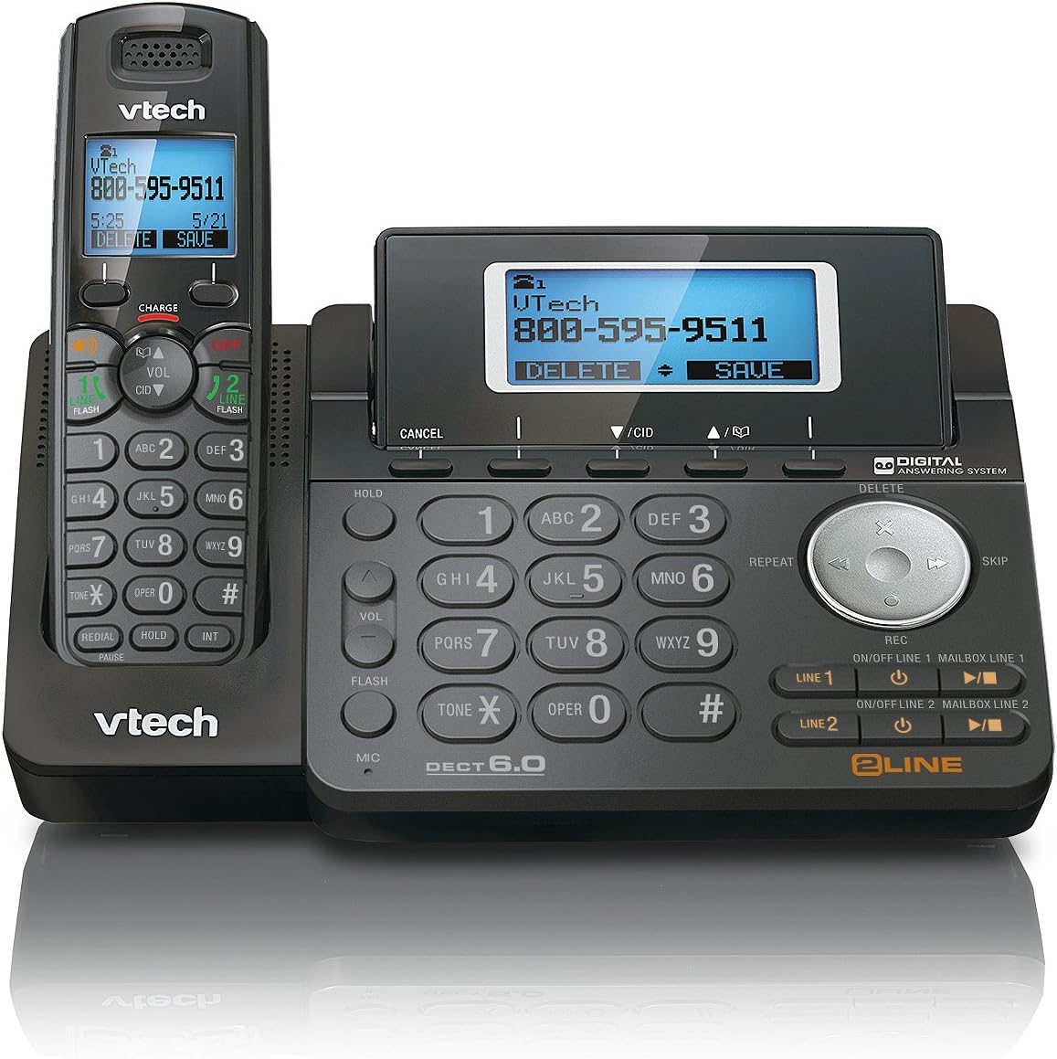 Black 2-Line Expandable Cordless Phone with 3 Accessory Handsets J2056