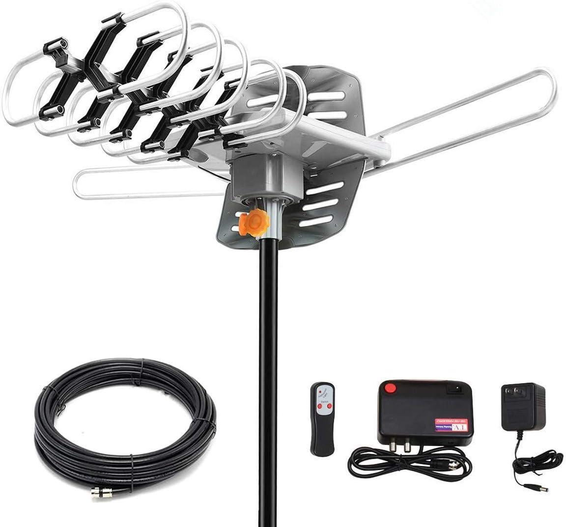 Amplified Digital Outdoor Antenna 150 Miles Range 360 Degree Rotation with 33FT Coax Cable V5086