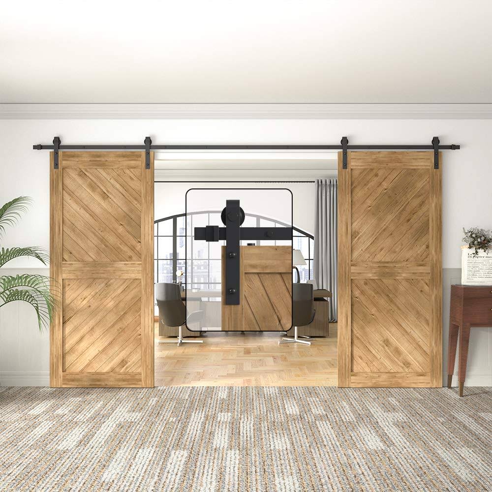 Sliding Barn Door Hardware Kit for Double Doors Black 12ft 2 Track C993