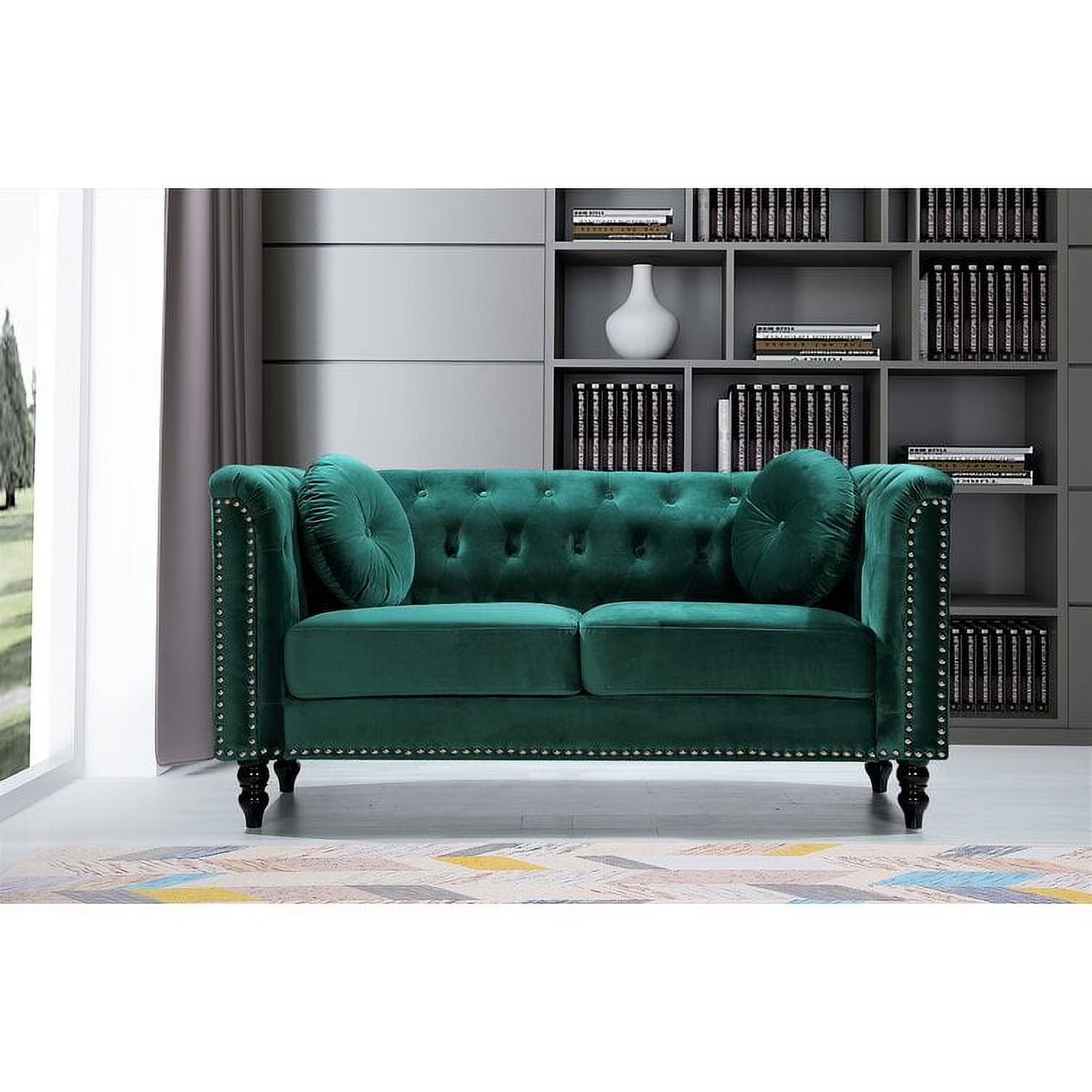 Green Velvet Rolled Arm Chesterfield Loveseat G33057