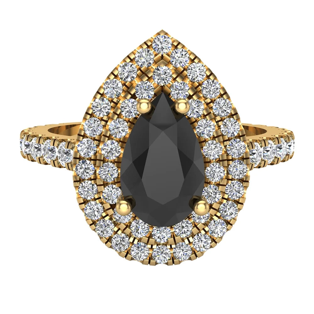Pear Double Halo Engagement Ring 1.75 carat 14K Gold U6644